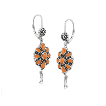  Sterling Silver Orange Spiny Oyster Flower Cluster Squash Blossom Earrings