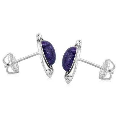 EXCLUSIVELY OURS! Sterling Silver Charoite Leaf Design Button Earrings