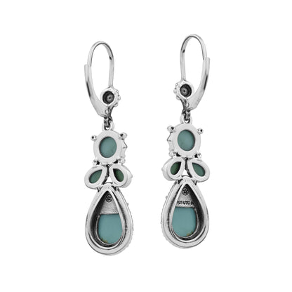 Sterling Silver Kingman and Green Turquoise Cluster Lever Back Earrings 