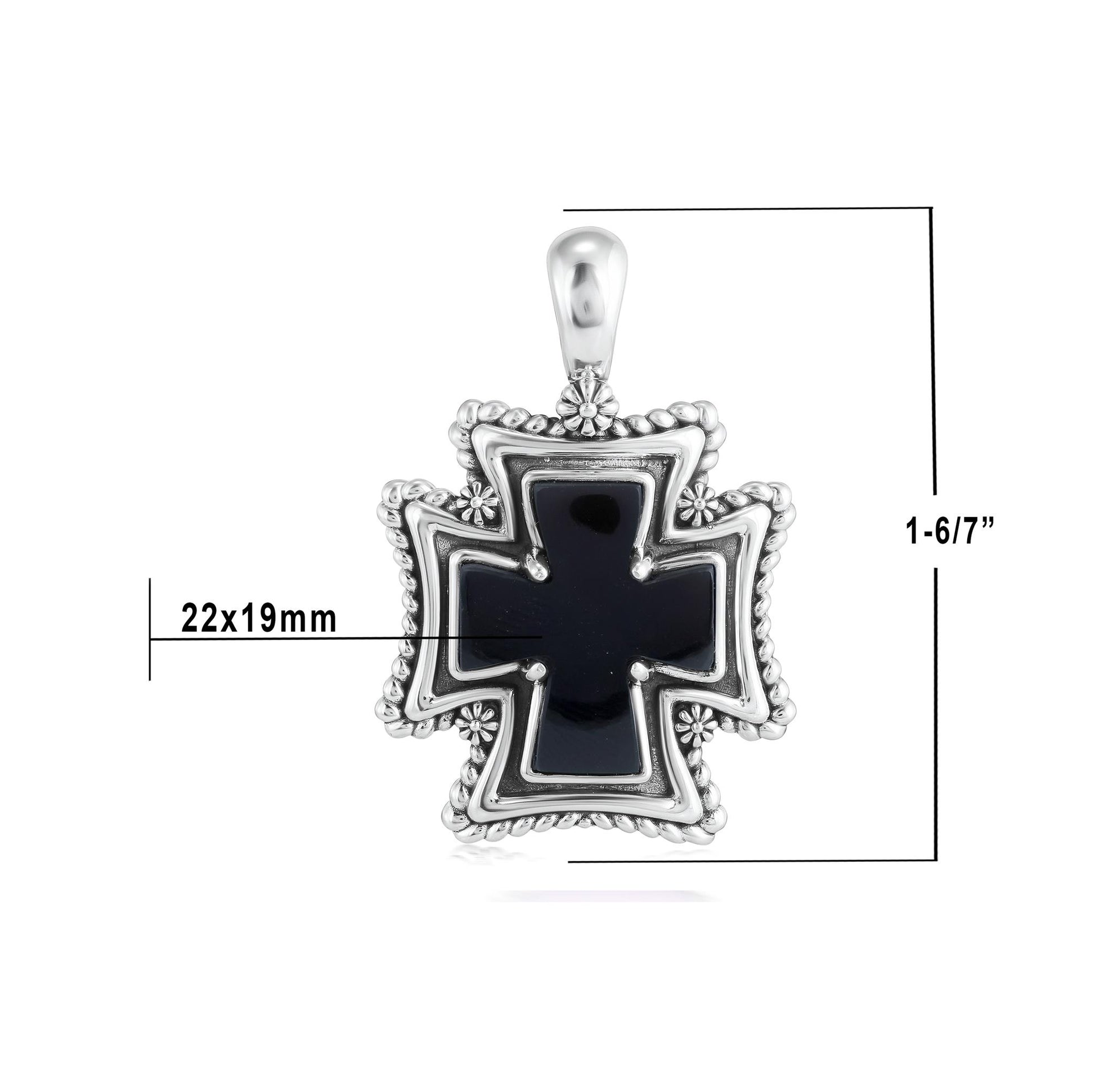 Sterling Silver Black Agate Rope Detail Cross Pendant Enhancer