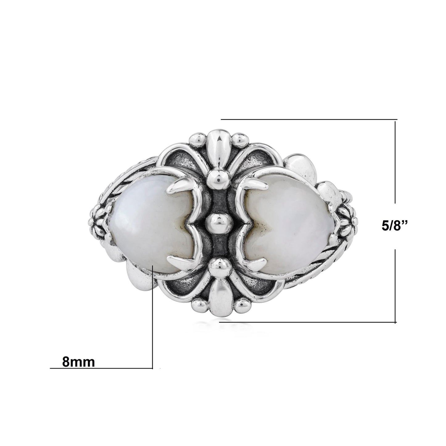 EXCLUSIVELY OURS! Sterling Silver White Mother of Pearl Double Heart Ring, Sizes 5 to 11