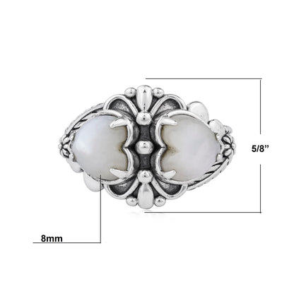 EXCLUSIVELY OURS! Sterling Silver White Mother of Pearl Double Heart Ring, Sizes 5 to 11