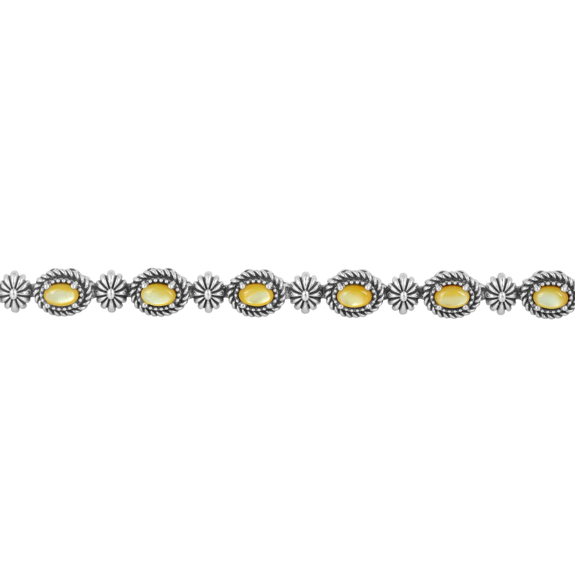 Sterling Silver Oval Yellow Mother of Pearl Tennis Bracelet