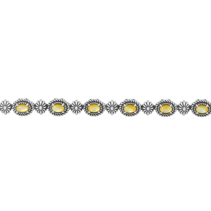 Sterling Silver Oval Yellow Mother of Pearl Tennis Bracelet