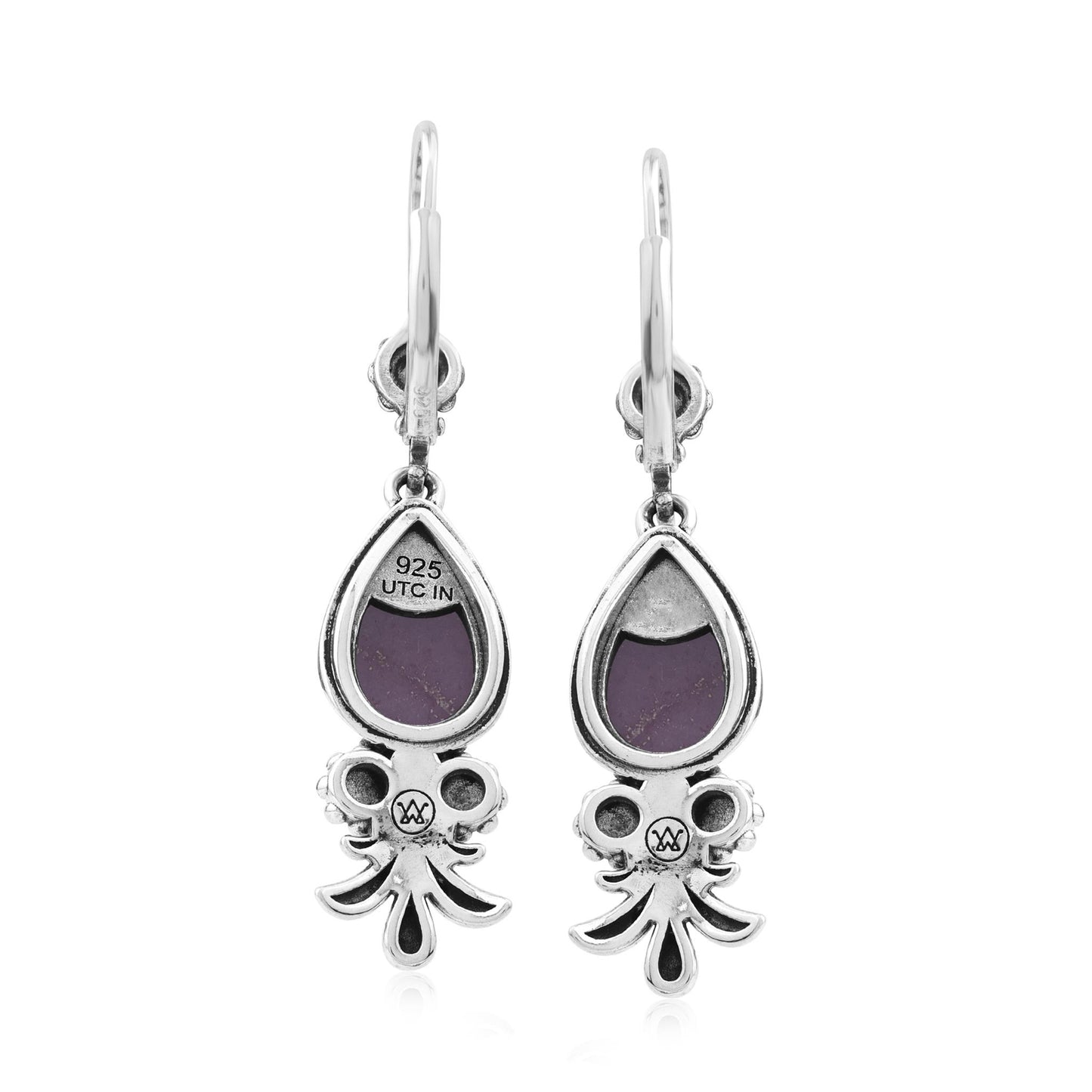 Sterling Silver Phosphosiderite Teardrop Concha Squash Blossom Dangle Earrings