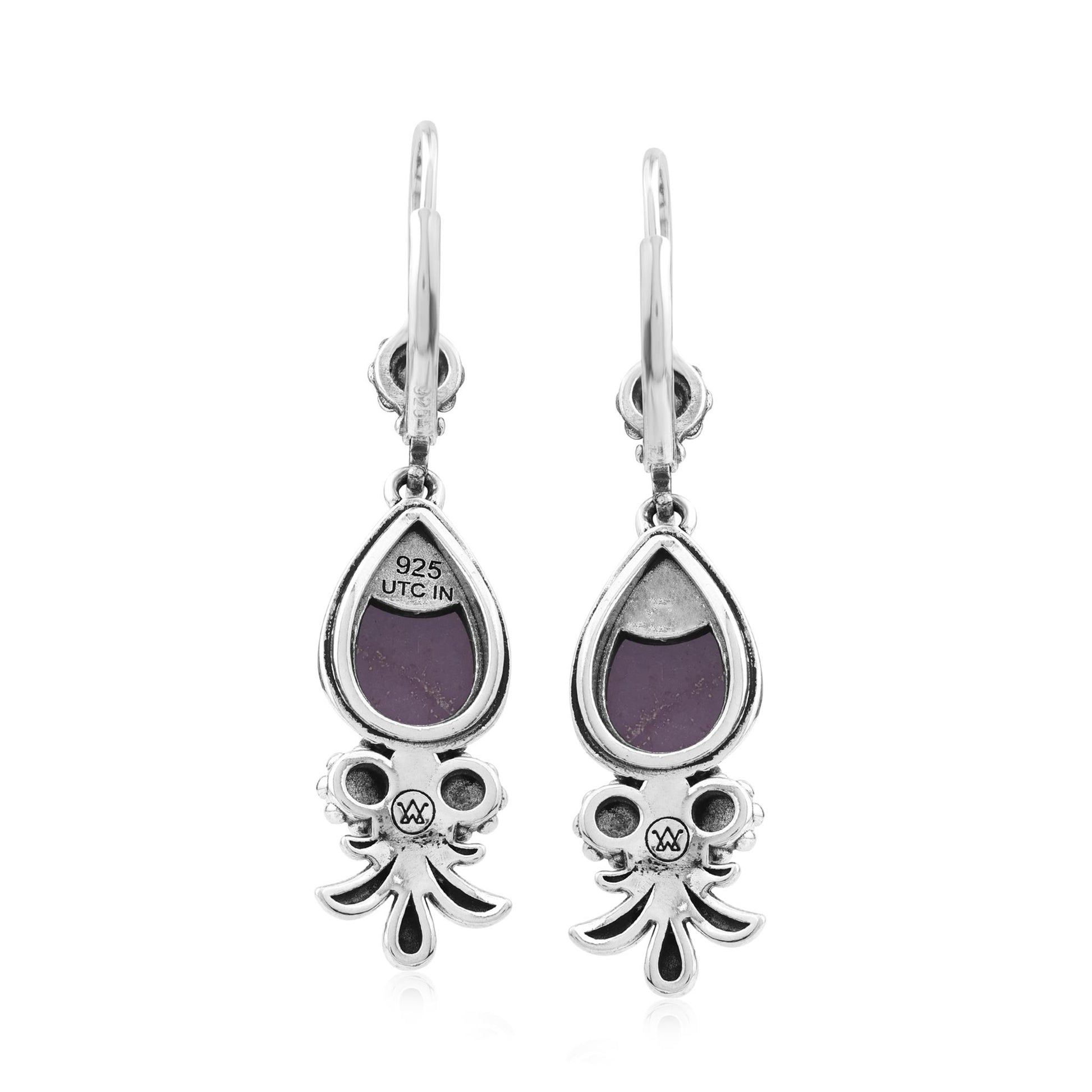 Sterling Silver Phosphosiderite Teardrop Concha Squash Blossom Dangle Earrings