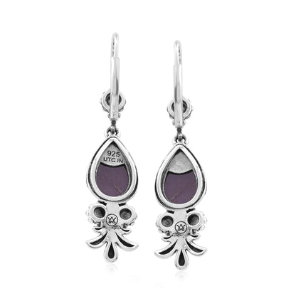 Sterling Silver Phosphosiderite Teardrop Concha Squash Blossom Dangle Earrings