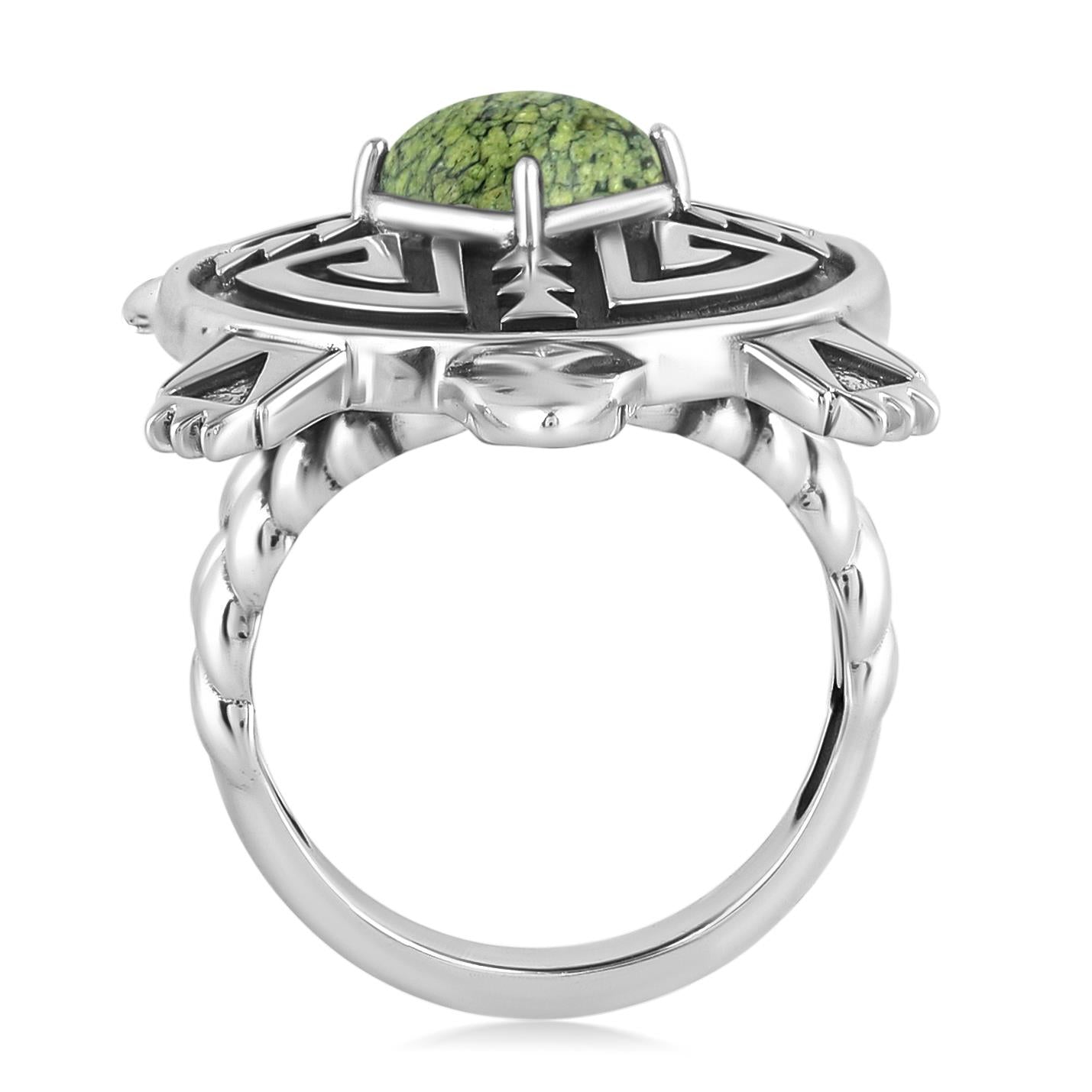 Sterling Silver Green Serpentine Fritz Casuse Split Shank Turtle Ring