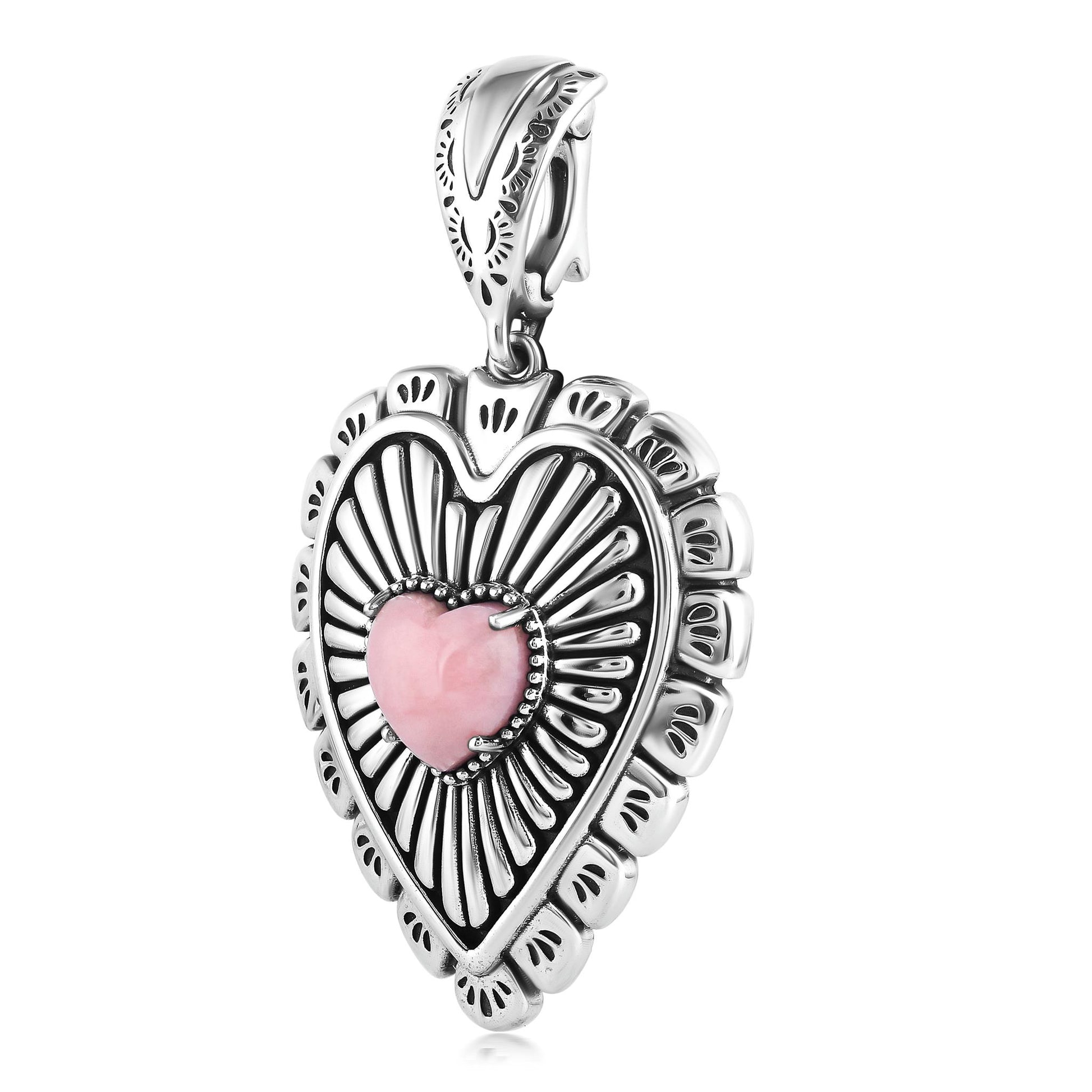 EXCLUSIVELY OURS! Sterling Silver Pink Opal Bold Heart Pendant Enhancer