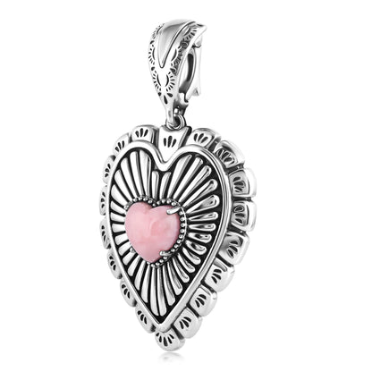EXCLUSIVELY OURS! Sterling Silver Pink Opal Bold Heart Pendant Enhancer