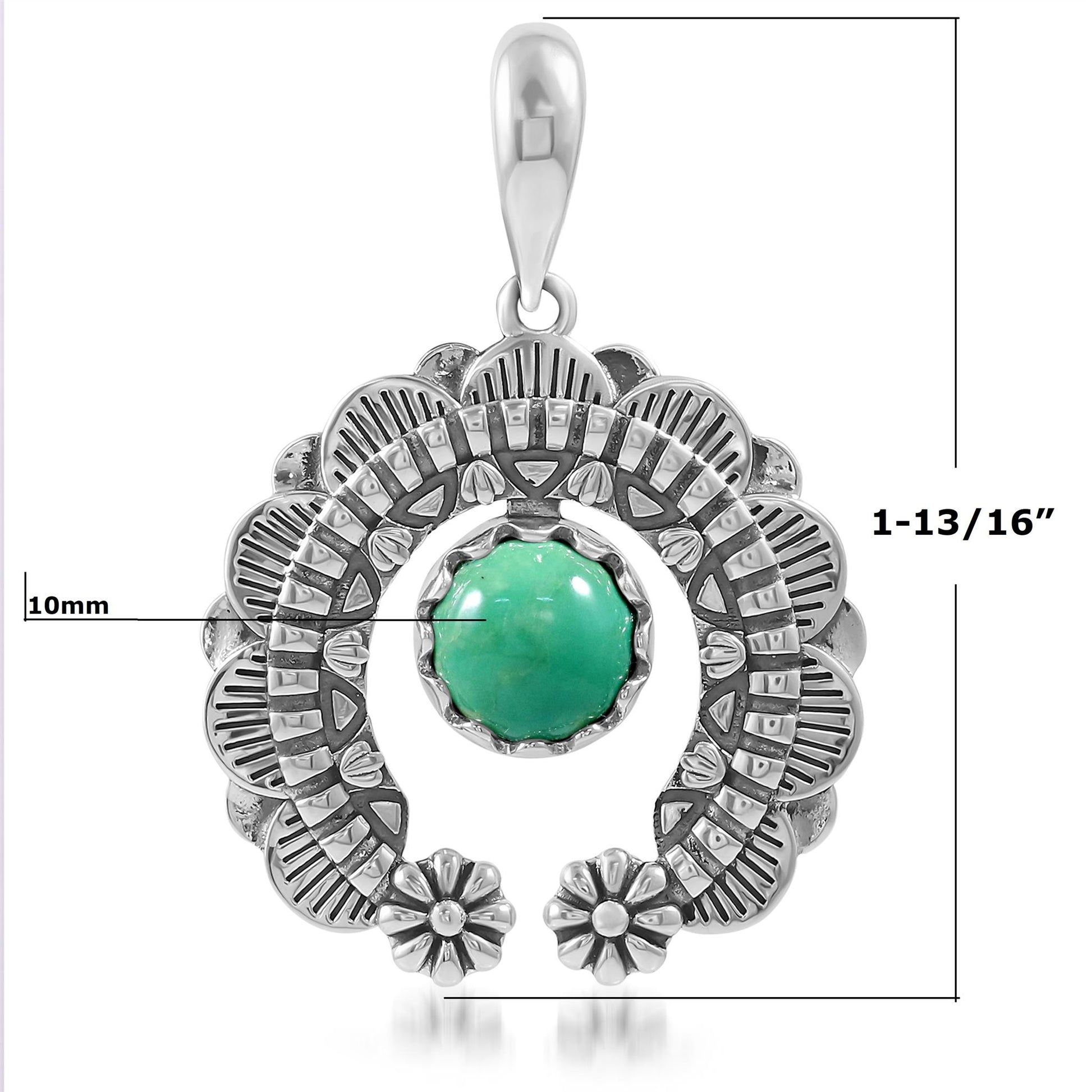 Sterling Silver Green Turquoise Round Cut Naja Pendant Enhancer