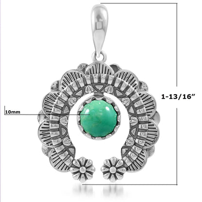 Sterling Silver Green Turquoise Round Cut Naja Pendant Enhancer