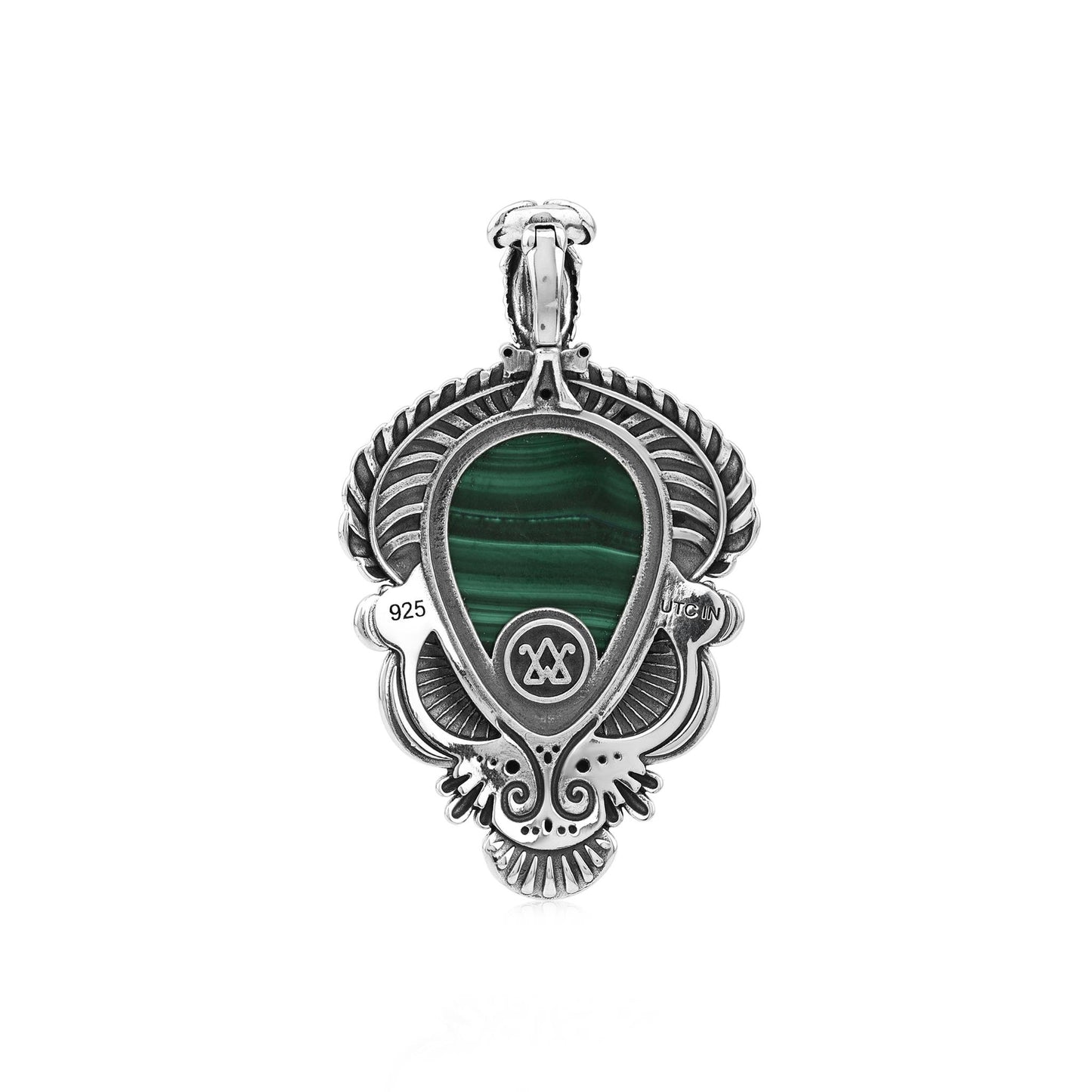 Sterling Silver Malachite Pear Gemstone Leaf Pendant Enhancer 
