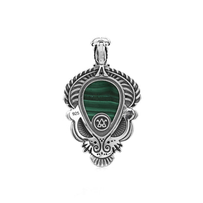 Sterling Silver Malachite Pear Gemstone Leaf Pendant Enhancer 