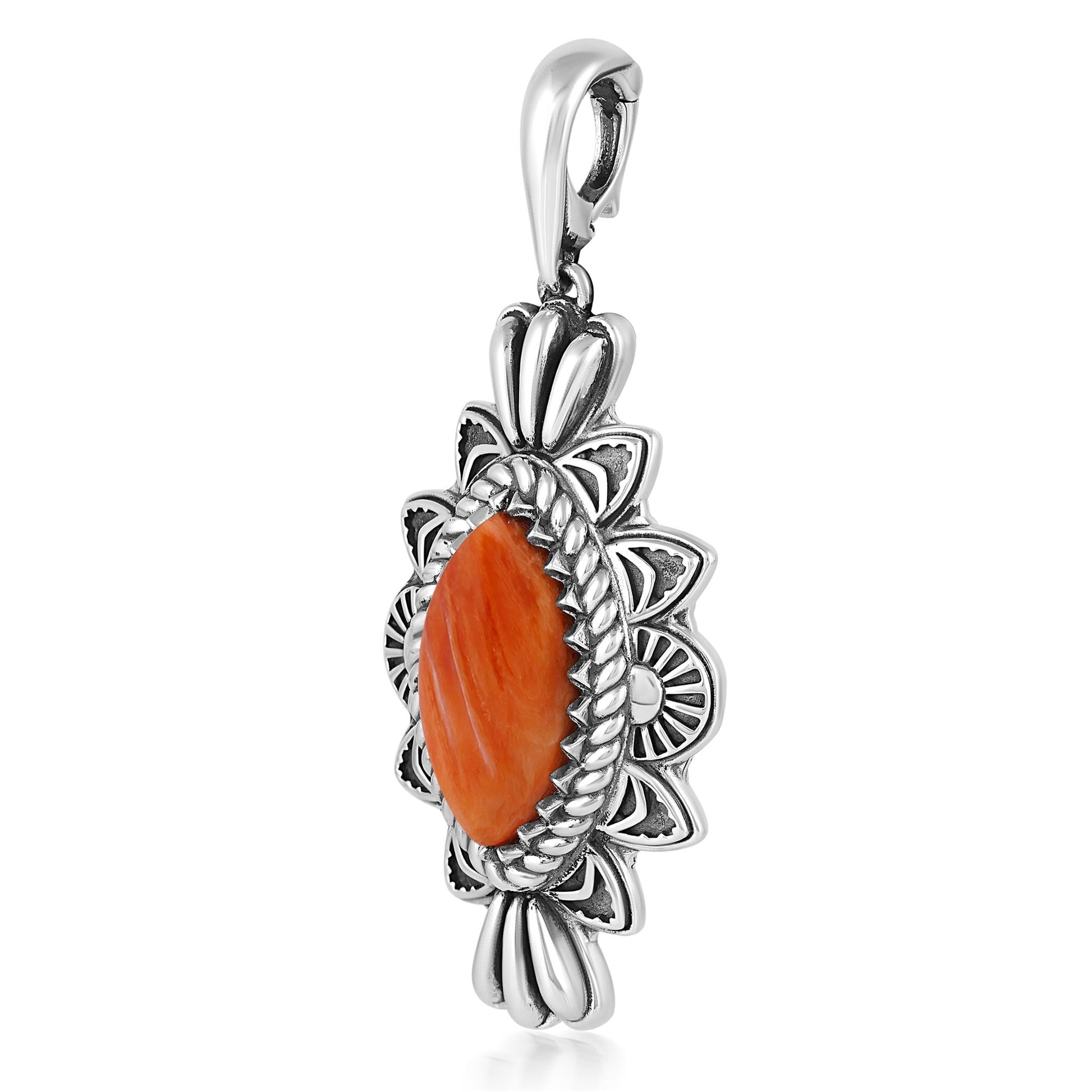  Sterling Silver Orange Spiny Oyster Marquise Cut Gemstone Pendant Enhancer