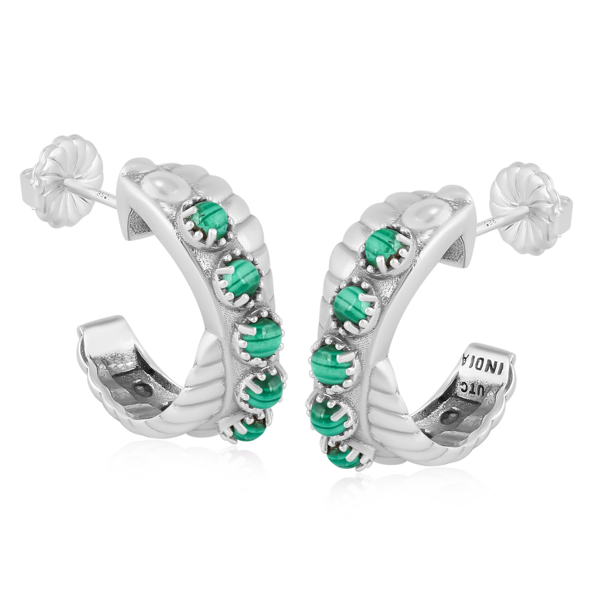 Sterling Silver Malachite Twist Hoop Earrings