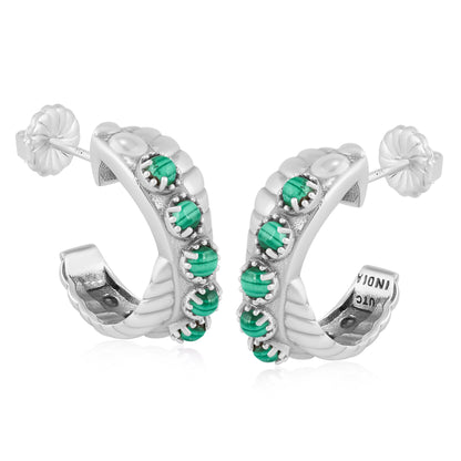 Sterling Silver Malachite Twist Hoop Earrings
