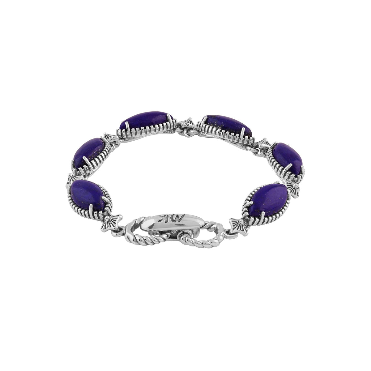 Sterling Silver Lapis Marquise Cut Link Bracelet, Sizes Small to Large