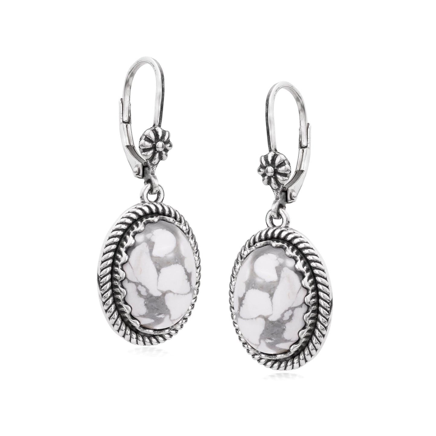 EXCLUSIVELY OURS! Sterling Silver White Howlite Oval Drop Lever Back Earrings