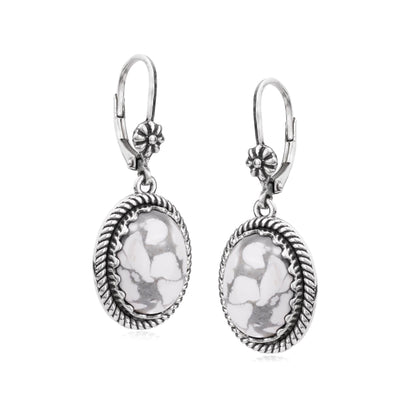 EXCLUSIVELY OURS! Sterling Silver White Howlite Oval Drop Lever Back Earrings