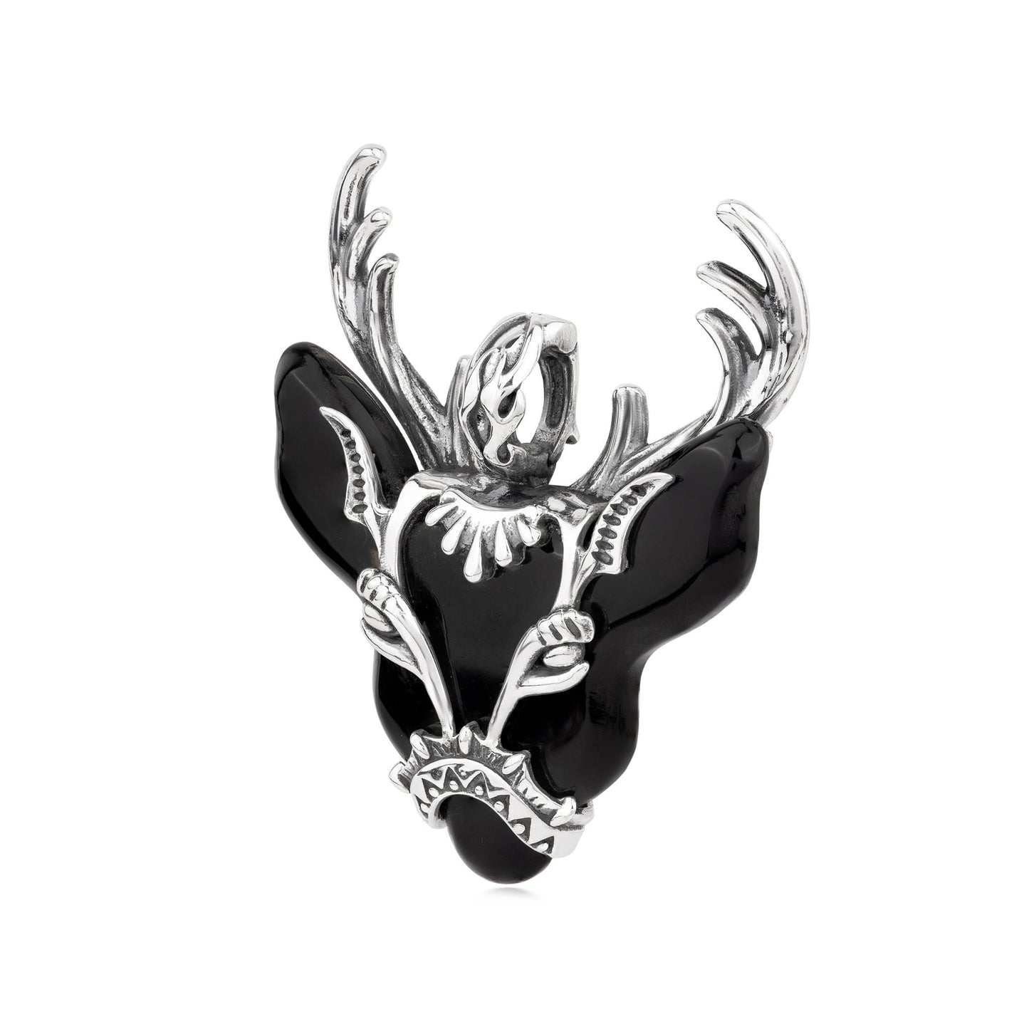 EXCLUSIVELY OURS! Sterling Silver Black Agate Deer Pendant Enhancer
