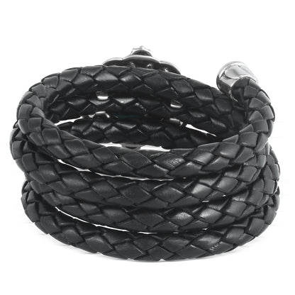 Sterling Silver Kingman Turquoise Black Braided Leather Coil Wrap Bracelet, 24 Inches