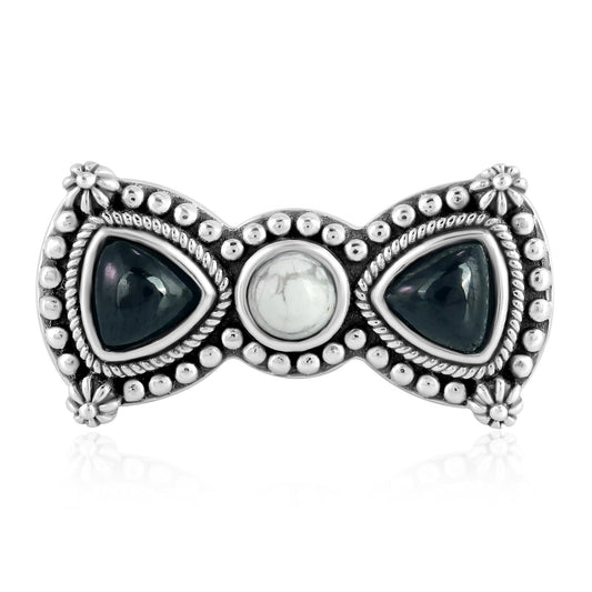 Sterling Silver Black Spinel and White Howlite Bow Tie Ring