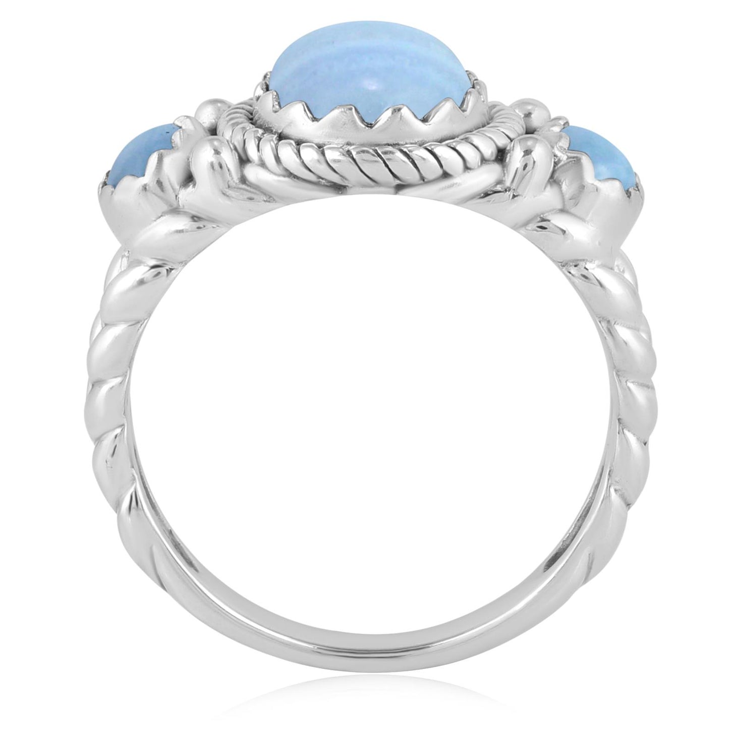 Sterling Silver Blue Lace Agate 3-Stone Ring, Sizes 5 to 11