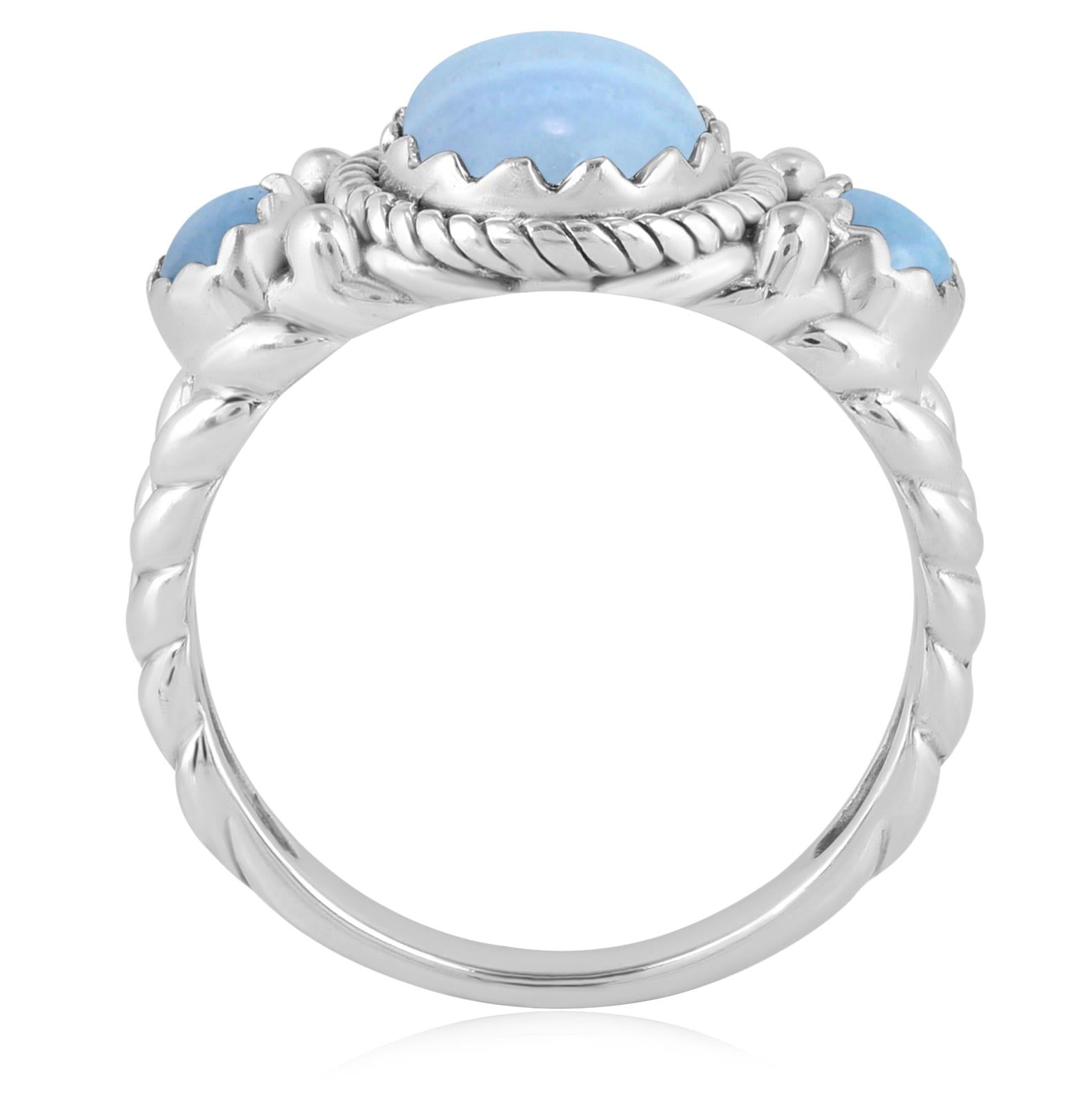 Sterling Silver Blue Lace Agate 3-Stone Ring, Sizes 5 to 11