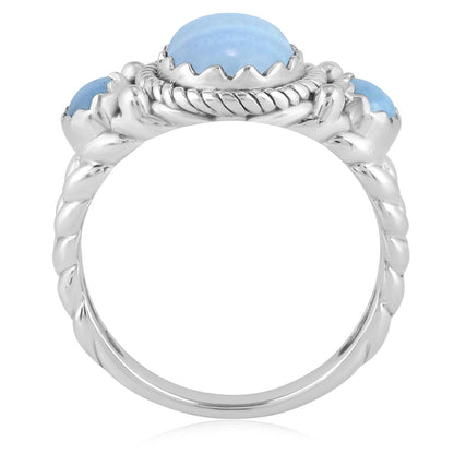 Sterling Silver Blue Lace Agate 3-Stone Ring, Sizes 5 to 11