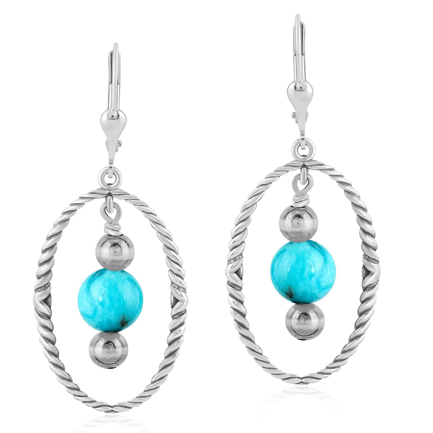 EXCLUSIVELY OURS! Sterling Silver Kingman Turquoise Rope and Bead Halo Dangle Earrings