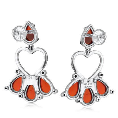 Sterling Silver Red Onyx Rope Heart Dangle Earrings