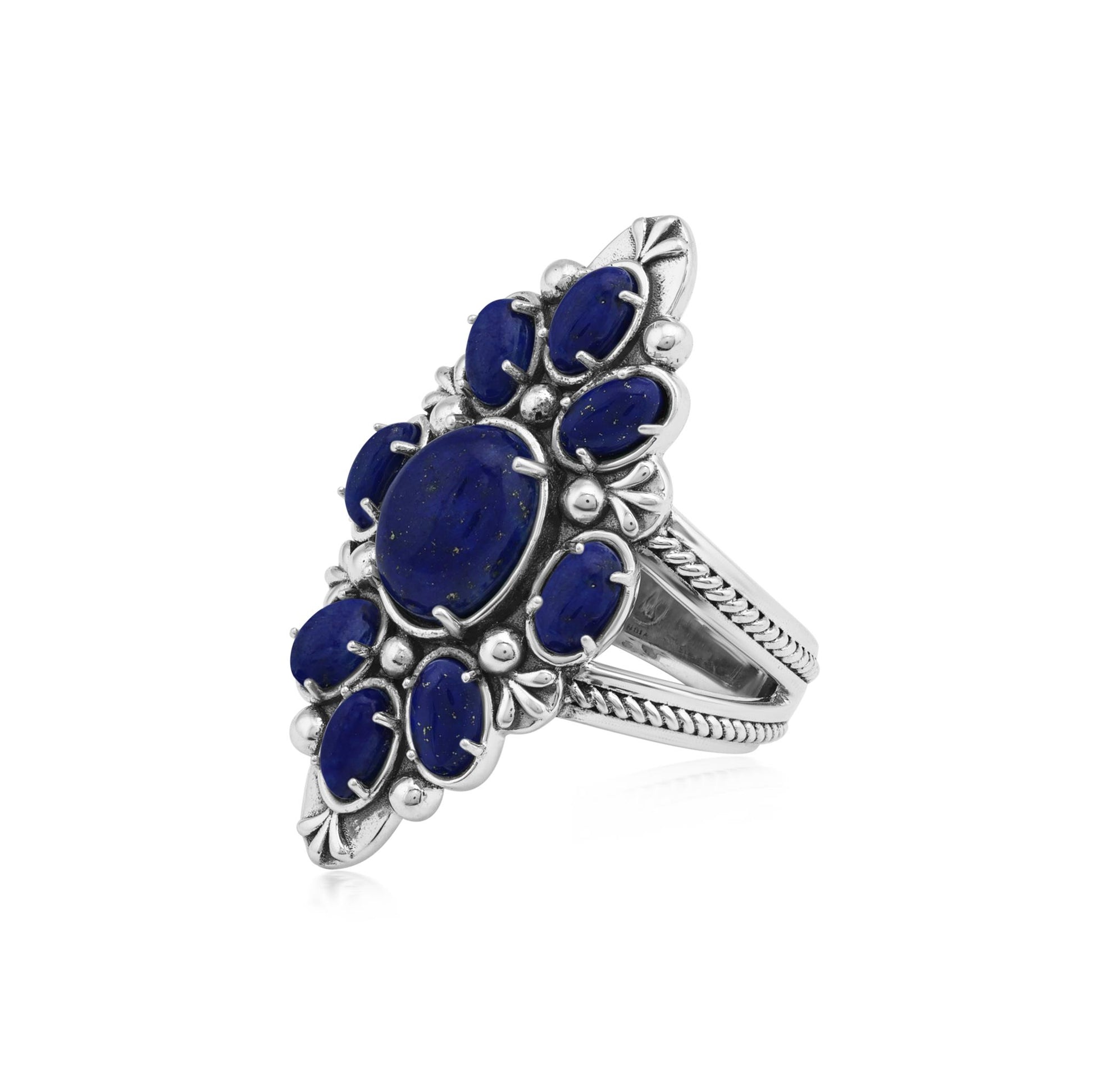 Sterling Silver Lapis Santa Fe Cluster Ring