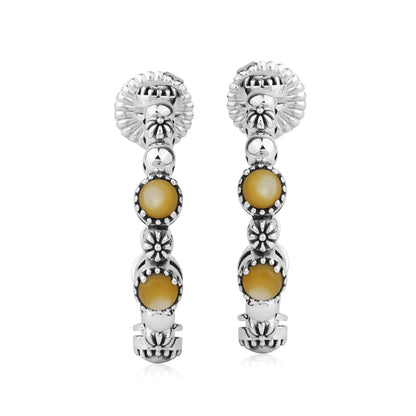 Sterling Silver Yellow Mother of Pearl 1 Inch Concha Hoop Earrings 