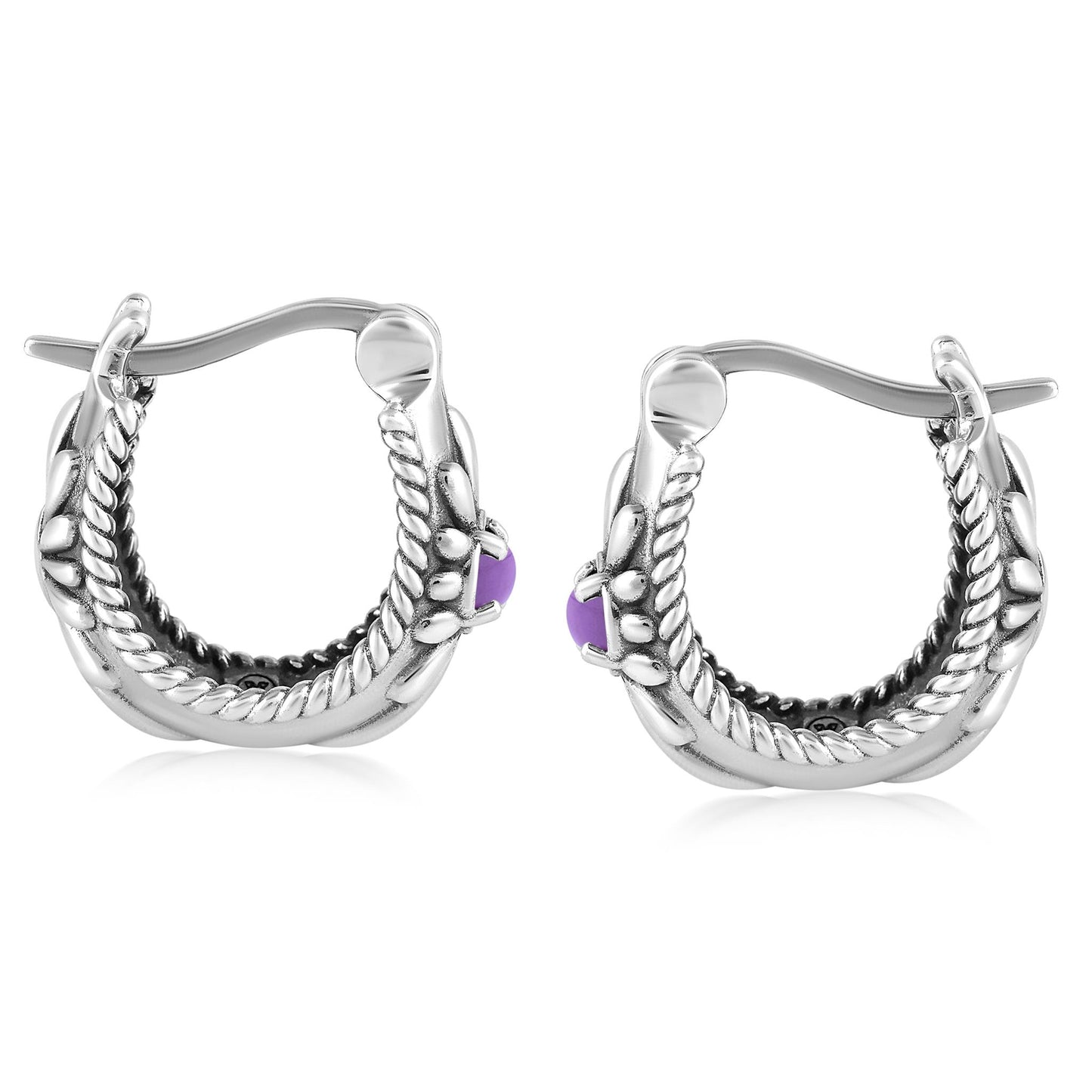 EXCLUSIVELY OURS! Sterling Silver Phosphosiderite Rope and Flower Design Hoop Earrings