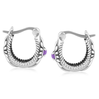 EXCLUSIVELY OURS! Sterling Silver Phosphosiderite Rope and Flower Design Hoop Earrings