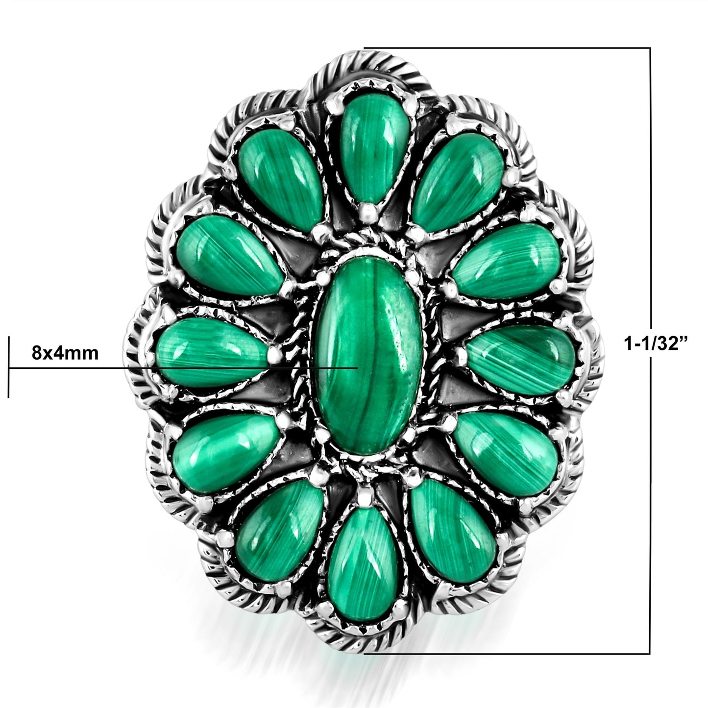 EXCLUSIVELY OURS! Sterling Silver Malachite Flower Cluster Ring, Sizes 5 to 10