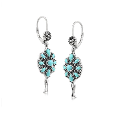 Sterling Silver Kingman Turquoise Petit Point Flower Cluster Squash Blossom Earrings