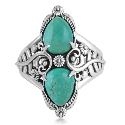 Sterling Silver Green Turquoise Double-Pear Ring, Sizes 5 to 11