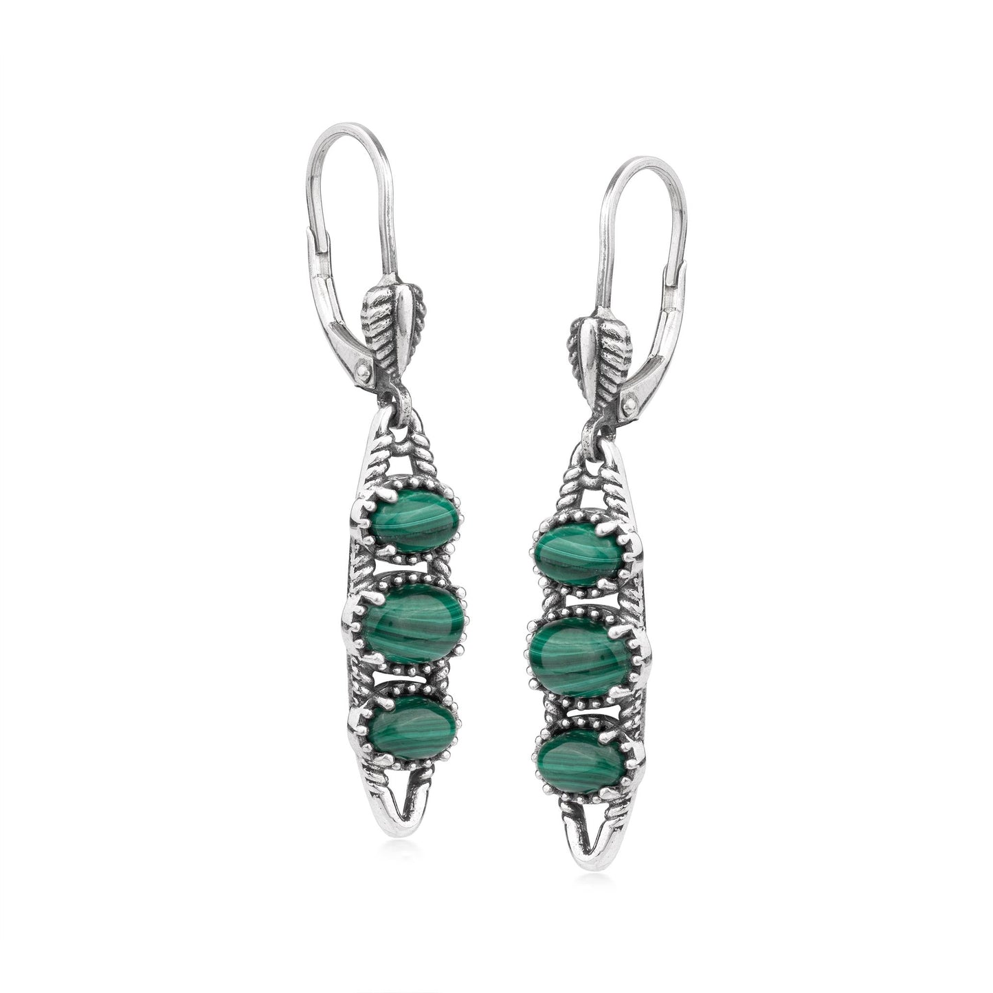 EXCLUSIVELY OURS! Sterling Silver Malachite Friendship Lever Back Dangle Earrings