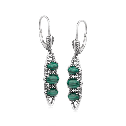 EXCLUSIVELY OURS! Sterling Silver Malachite Friendship Lever Back Dangle Earrings