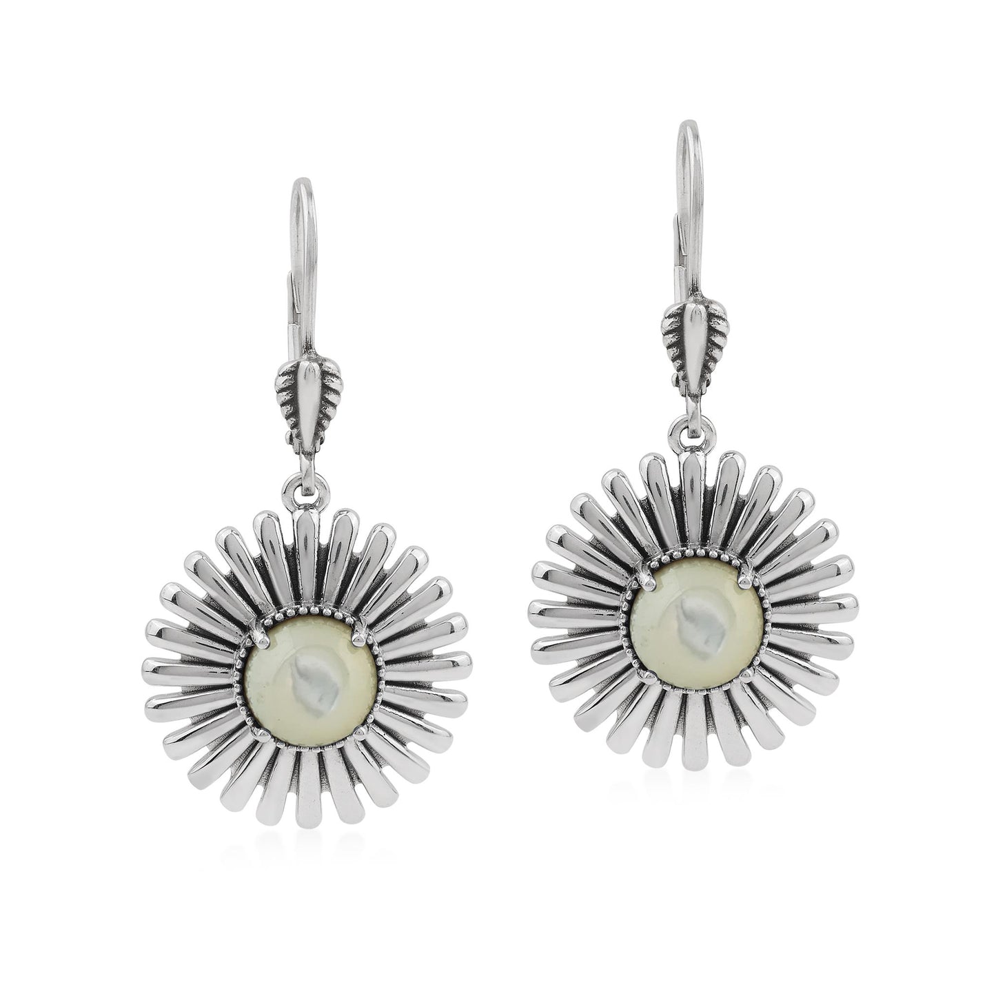  Sterling Silver White Mother of Pearl Concha Ray Earrings