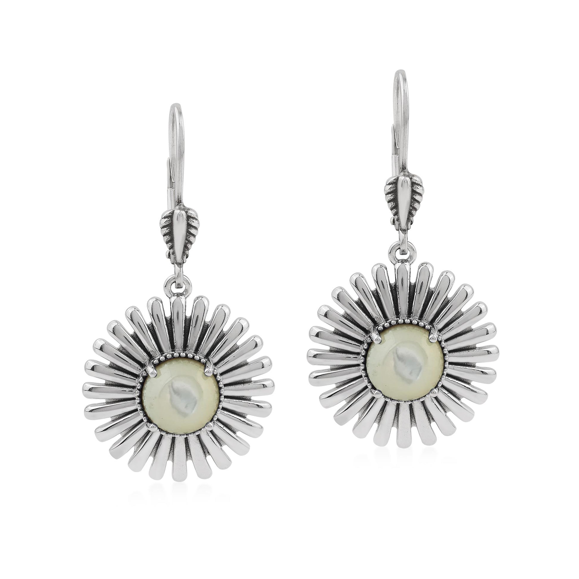  Sterling Silver White Mother of Pearl Concha Ray Earrings