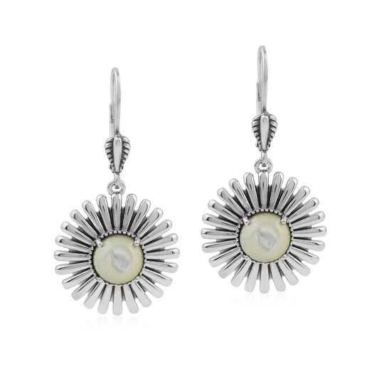  Sterling Silver White Mother of Pearl Concha Ray Earrings