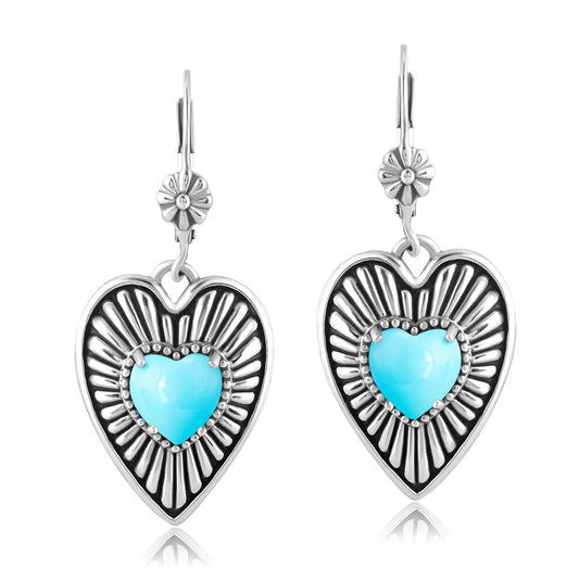 EXCLUSIVELY OURS! Sterling Silver Sleeping Beauty Turquoise Bold Heart Earrings