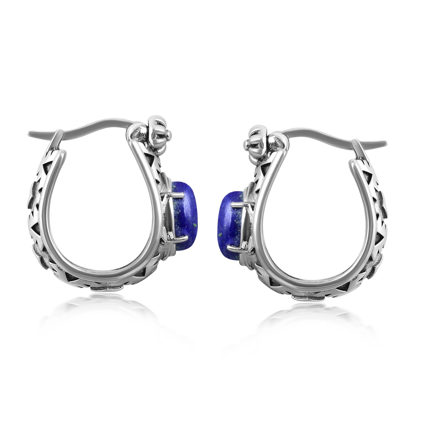 Sterling Silver Lapis Marquise Cut Huggie Hoop Earrings 
