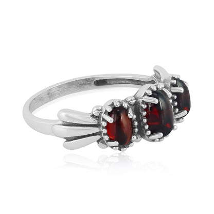 Sterling Silver Garnet 3-Stone Fan Ring