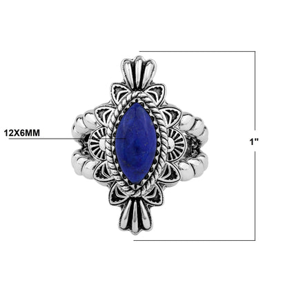 Sterling Silver Lapis Marquise Rope Ring, Sizes 5 to 10