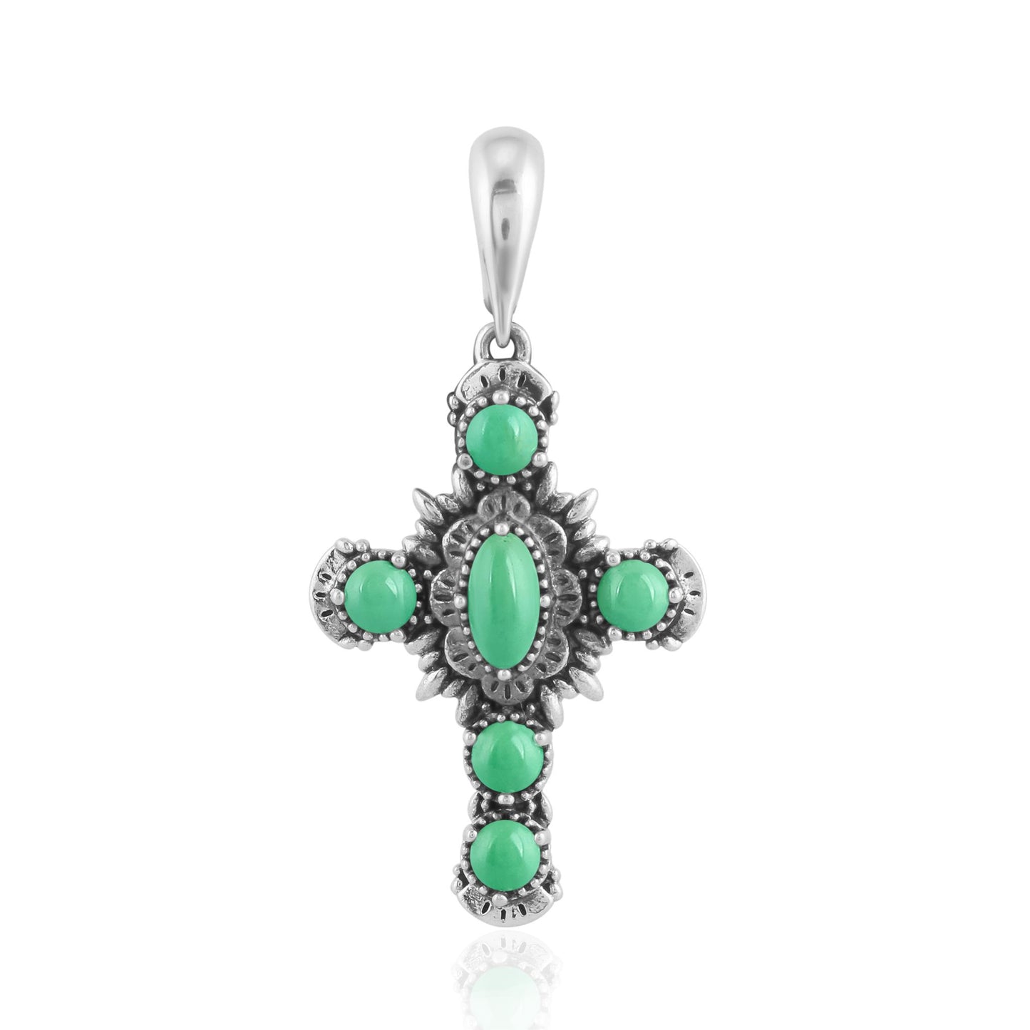 EXCLUSIVELY OURS! Sterling Silver Green Turquoise Cross Pendant Enhancer