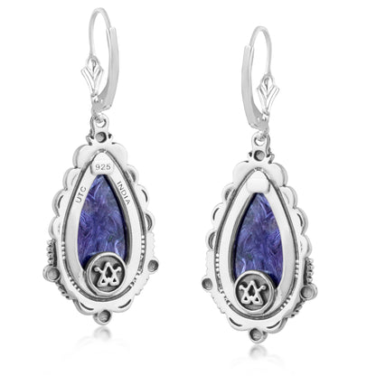 EXCLUSIVELY OURS! Sterling Silver Charoite Pear-Shaped Dangle Earrings